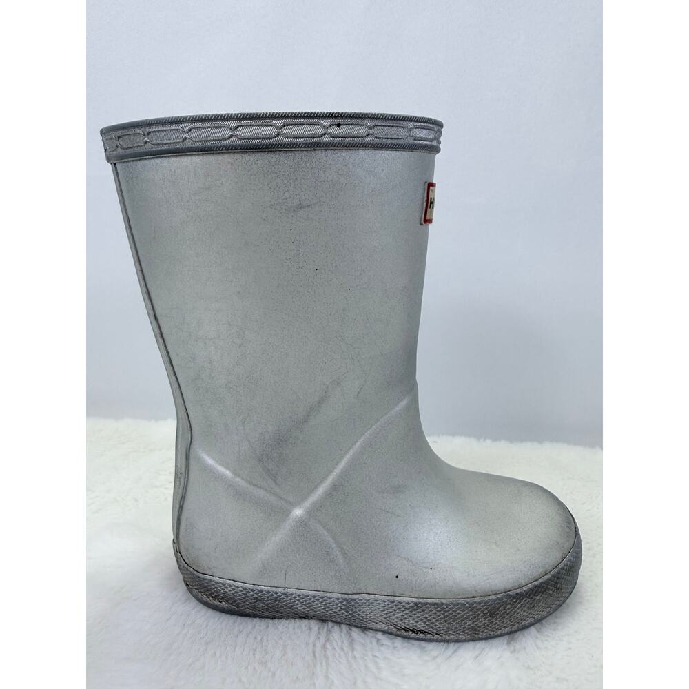 Hunter Kids Original First Classic Metallic Silver Rain Boots Size 8